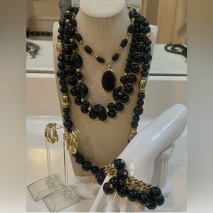Monet Black and Gold Multi-Strand Necklace Set